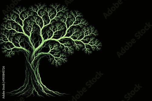 A green tree frame against a black background, with space for text. Digital art.