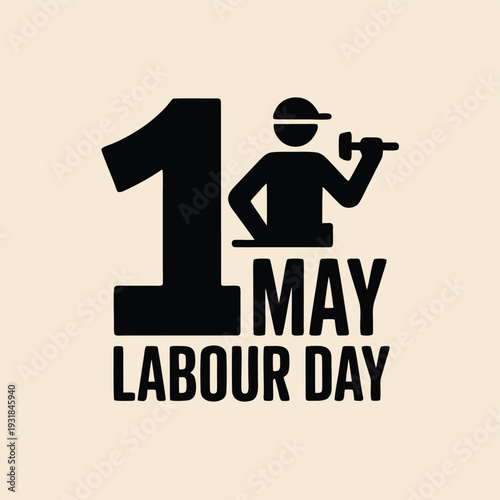 May day celebration graphic featuring a worker and the number one