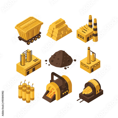 Isometric Mining and Industry Elements Set.