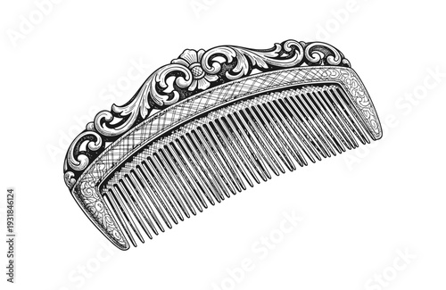 Antique hair comb vector with elegant scrollwork engraving and feminine design
