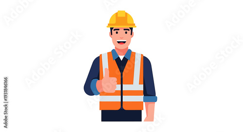 Construction Worker Giving Thumbs Up Gesture. Vector Illustrations. EPS Editable