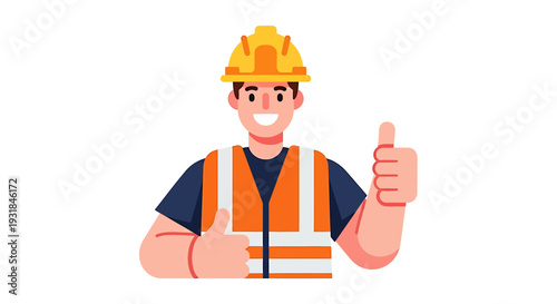 Construction Worker Giving Thumbs Up Gesture 1. Vector Illustrations. EPS Editable