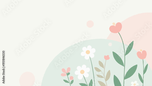 Nordic-style, simple illustrations evoking spring. The breath of spring. The image of fresh greenery.