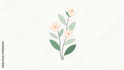 Nordic-style, simple illustrations evoking spring. The breath of spring. The image of fresh greenery.