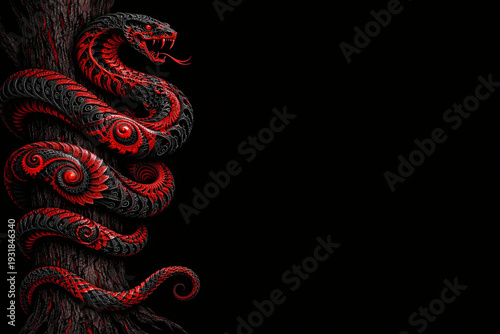 A red snake frame against a black background, with space for text. Digital art.