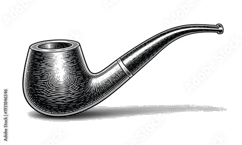 Classic smoking pipe vector illustration in vintage engraving style with shadow
