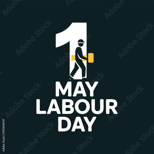 May day labour day celebration with worker silhouette in number one