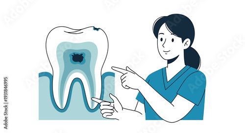 Dentist Examining Tooth with Dental Problem Illustration. Vector Illustrations. EPS Editable