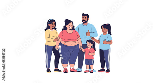 Diverse Family Group Standing Together. Vector Illustrations. EPS Editable