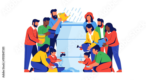 Diverse Team Working Together on Project. Vector Illustrations. EPS Editable