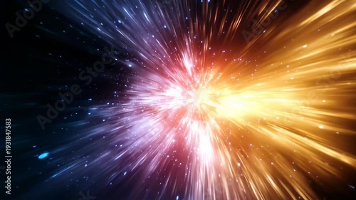 A bright light burst in space with a central star radiating vibrant energy.