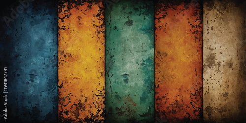 Vintage Grunge Texture Background Set with Multicolor Distressed Panels and Rustic Surface Detail.