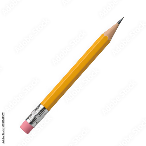 High-quality yellow pencil with pink eraser isolated on transparent background
