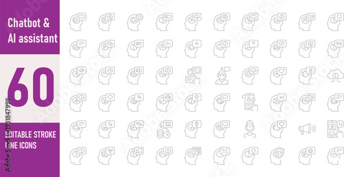 Chatbot and Virtual Assistant icon set. Editable line icons. Vector illustration.