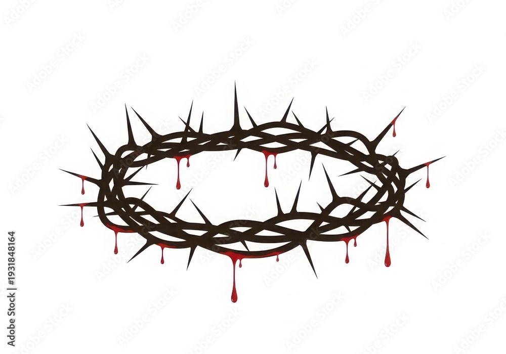 Fototapeta premium A crown of thorns with red droplets symbolizing suffering and sacrifice.