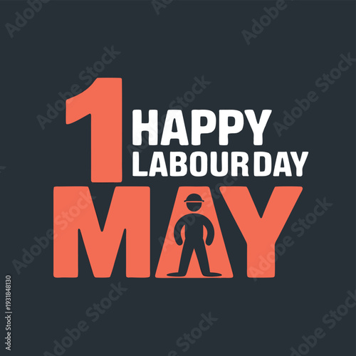 Happy labour day celebration featuring a worker silhouette and bold typography