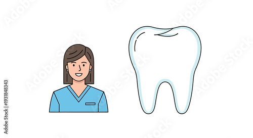 Illustration of a Dentist and a Healthy Tooth. Vector Illustrations. EPS Editable