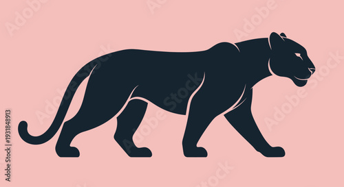 Black panther walking silhouette on a pink background