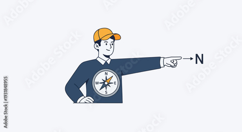 Man with compass pointing towards North
