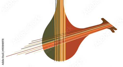 Abstract illustration of a musical string instrument in warm colors.