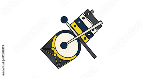 Stylized percussion instrument with a drum and xylophone