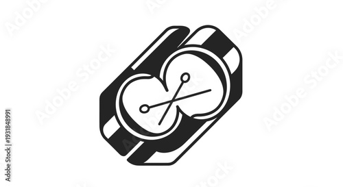 Black and white illustration of drumsticks and drumheads