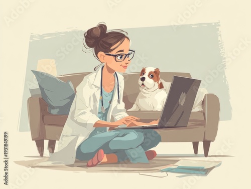 Happy woman portrait and veterinarian with dog for animal checkup, visit or healthcare. ai generated