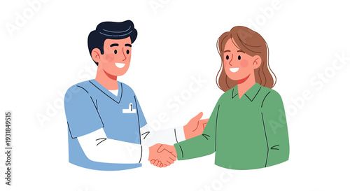 Man and Woman Shaking Hands Agreement. Vector Illustrations. EPS Editable