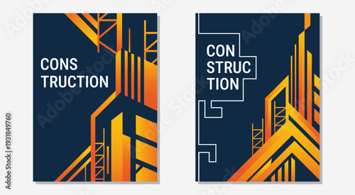 Modern construction brochure cover design with geometric architecture layout