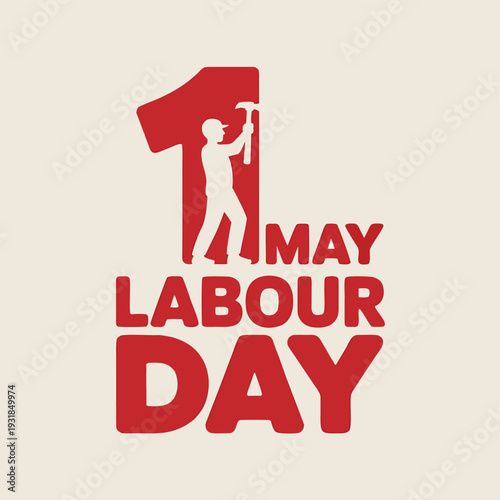 May day celebration a worker raising a flag with the number one