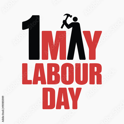 May day celebration graphic with worker silhouette and bold typography