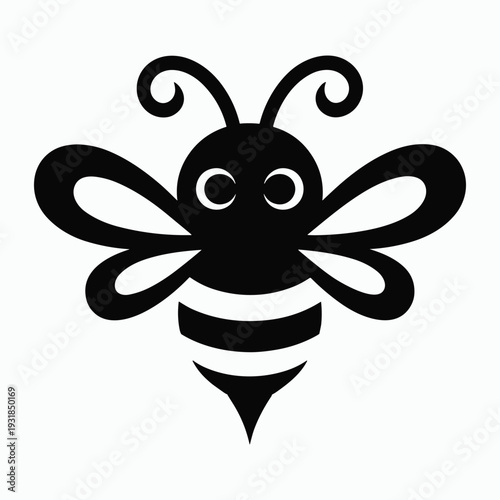 Stunning black bee illustration with curly antennae and big eyes