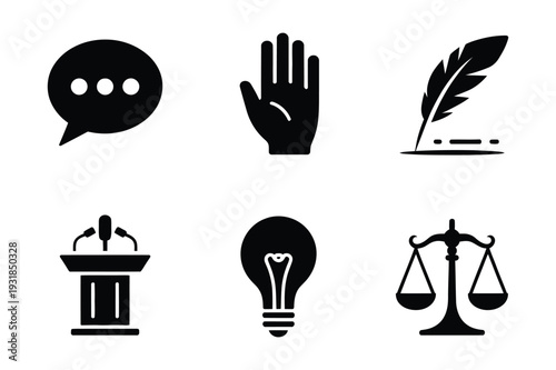 Abstract Concepts Icons: Law, Ideas, Speech, Writing - Vector Set