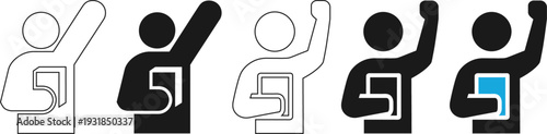 Student Raising Hand with Book Vector Icon Set for Education and Learning Design