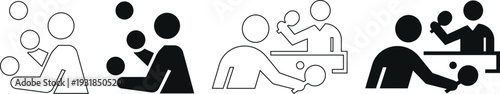 Minimalist Sport Icons of Man Juggling Balls and People Playing Table Tennis Ping Pong Vector