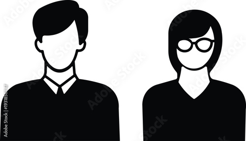 Black and white silhouette icons of a man and a woman, representing generic human figures or avatars.