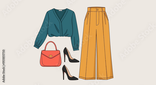 Vector illustration of a woman shopping for fashionable clothes in a clothing store collection