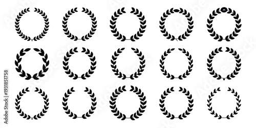 Canvastavla Collection of thirty black circular, laurel wreaths, and circlets in vector format, perfect for heraldry, antiquity, awards, excellence, decorative frames, logos, certificates, and creative designs