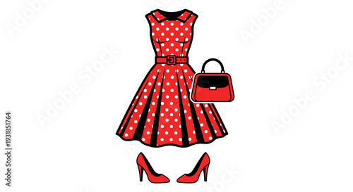 Fashion model woman wearing an elegant red dress in a stylish illustration pose