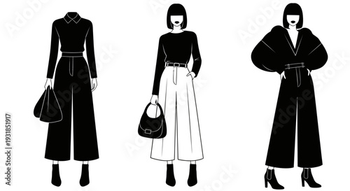 Vector illustration of a fashionable woman in a dress holding shopping bags in a stylish fashion scene