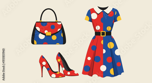 Vector illustration of a fashionable woman with a handbag wearing a stylish dress in a modern fashion design style