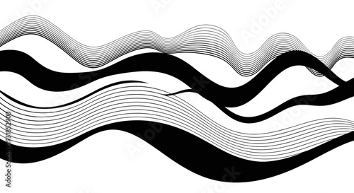 Abstract vector design featuring undulating waves and flowing lines, creating a modern and minimalist aesthetic with a dynamic monochromatic appeal for digital use