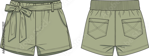 Olive green shorts with tie waist and pockets fashion clothing