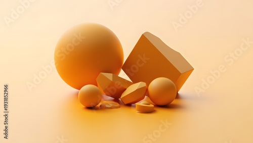 Abstract 3D Geometric Shapes Background with Golden Hour Glow in 8K