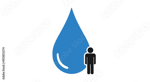 Person Standing Next to Water Drop Icon. Vector Illustrations. EPS Editable