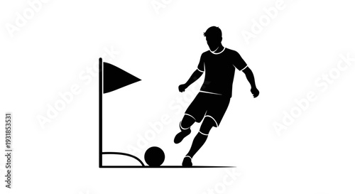 Dynamic soccer player vector illustration, capturing the athletic energy of a corner kick in a football game, perfect for sports-themed graphics and competitive designs