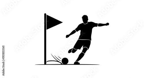 Soccer Player Kicking Ball Icon Vector Illustration, Representing Sport, Competition, and Teamwork