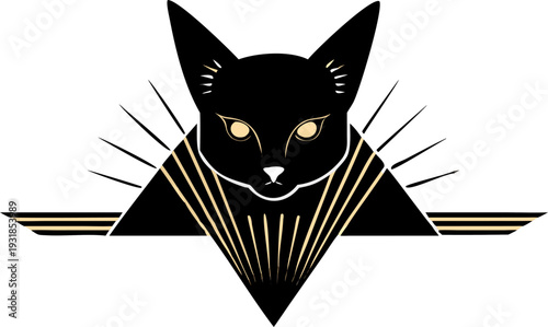 Mysterious black cat with golden eyes and ancient Egyptian inspired design