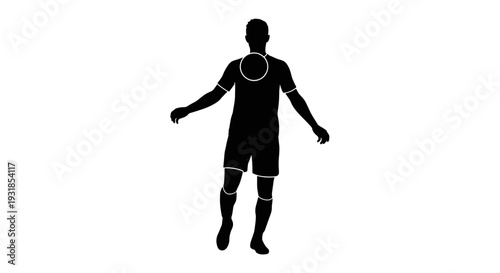 Silhouette vector illustration of a person playing a sport, possibly soccer or basketball, depicted in a dynamic stance against a white background, ready for action