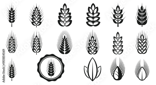 wheat and grain icon set, agriculture, bakery, and organic food vector